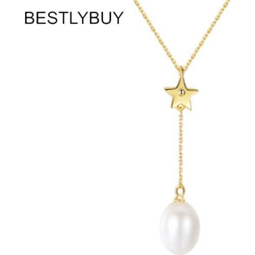 BESTLYBUY Real 925 Sterling Silver Star Necklace Natural Cultured Fresh Water Pearl Pendant Women Necklace Jewelry