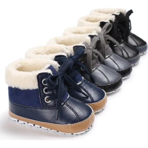 Winter 0-1 years old male baby plus velvet warm snow boots soft bottom shoes non-slip baby toddler shoes