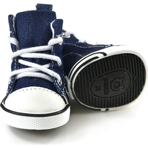 4pcs Dog Denim Shoes Winter Warm Anti-slip Pet Causal Sneaker For Small Dogs Kitten Rubber Sole Pet Shoes Supplies