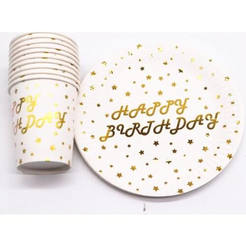 Gold Colorful Party Supplies Paper plate Cup Cartoon Birthday Decoration Baby Shower Festival For Kids Girls Boys
