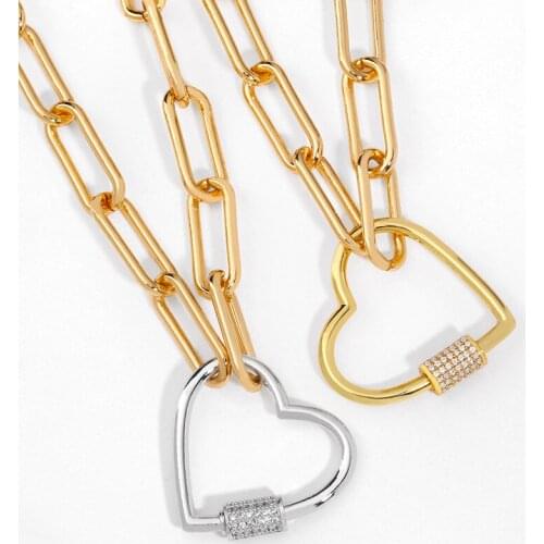 Gold Big Love Heart Necklace For Women CZ Zirconia Carabiner Lock Necklace Pendant Charm Punk Statement Jewelry Gifts nkeq96
