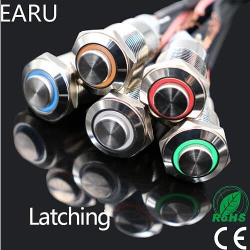 1pcs 12mm Waterproof Latching Maintained High Round Stainless Steel Metal Push Button Switch Light Shine Car Horn Auto Lock