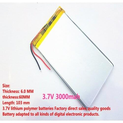 1PCS free shipping Size 6060103 3.7V 3000mah Lithium polymer Battery with Protection Board For Tablet PCs PDA Power Bank