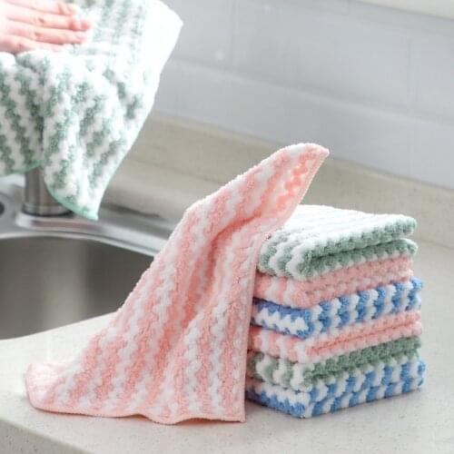 1Pcs Striated Pattern Coral Fleece Rag Kitchen Dish Cloth Bathroom Cleaning Hands Towel Household Scouring Pad Washing Cloth