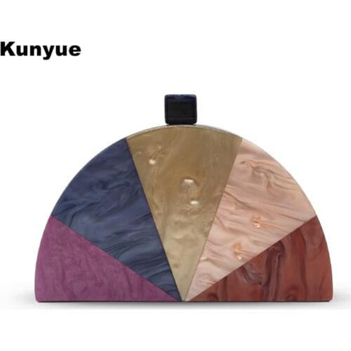 20Brand Design Multi Color Half Moon Acrylic Evening Bag Cute Girls Party Prom Luxury Patchwork Women Clutch Purse Hard Handbags