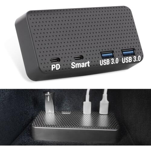 For Tesla Model 3/Y USB Hub 4-in-1 Center Console Adapter Music USB Extender Charger Hub for Upgrade 2021 Model 3/Y Accessories