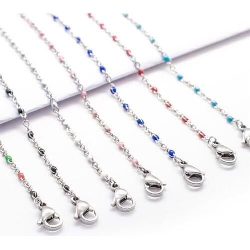 1 PC Stainless Steel Link Cable Chain Necklace Silver Color Enamel Fashion Necklaces Women Men Jewelry Gift 45cm\ 50cm\60cm Long
