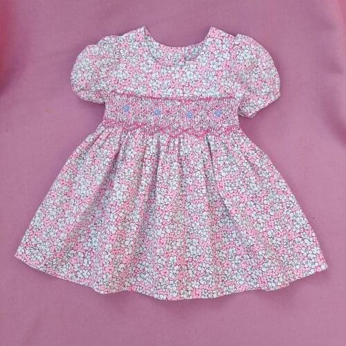 Kids Toddler Girls Smocked Floral Dress Baby Smock Embroidery Frocks Smocking Boutique puff Sleeve princess dress