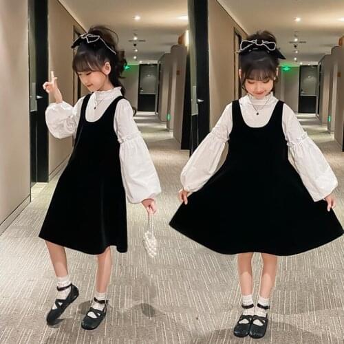 Valentines Kids Clothes 2021 Spring White Long Sleeve Shirts And Black Dresses 2 Pcs Sets Fashion Elegant Korean Clothes