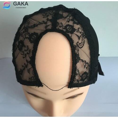 GAKA U Part Spandex Rose Net Lace Hairnets for Making Wigs Hair Accessories 1PC Adjustable Strap Black Mesh Rose Wig Cap