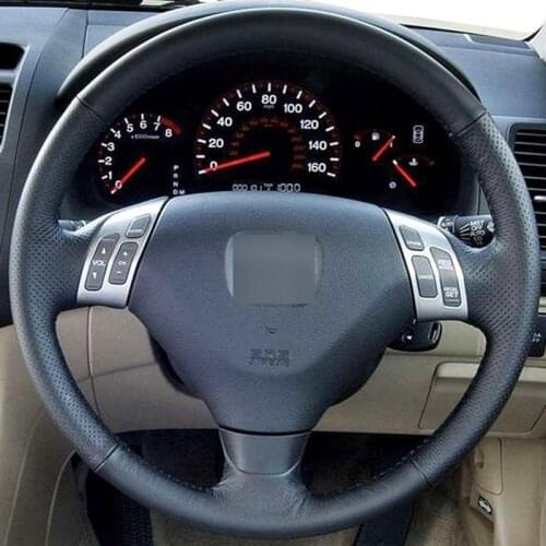HKOADE DIY Hand-stitched Black Hige Soft Faux Leather Car Steering Wheel Cover for Honda Accord 7 Coupe 2003-2007 (3-Spoke)