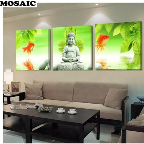 3 pcs Buddha fish pictures diamond painting cross stitch home decoration embroidery diamant sale mosaic full square round drill