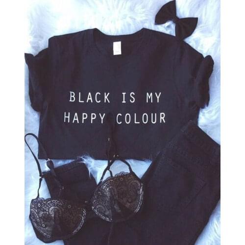 Hot New Arrive Funnt T-shirt Black Is My Happy Colour Tops Women/Men Hipster Casual Tees Fashion Clothing t shirt Cotton Outfits