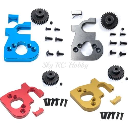 RC Car Metal Motor Seat Mount Spare Assembly Accessory & 27T Pinion Gear for WLtoys 1:14 1/14 144001 124018 124019 Upgrade Parts