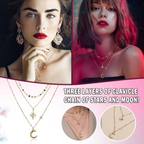 Trendy Women Star Moon Pendant Necklace Choker Multilayer Exquisit Gold Beads Necklace Collares de Moda Female Jewelry Gifts
