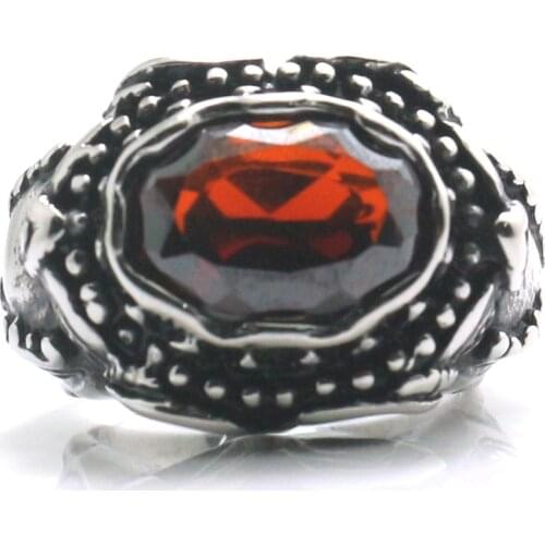 Mans 316L Stainless Steel Punk Gothic Big Red Stone Elephant Ring