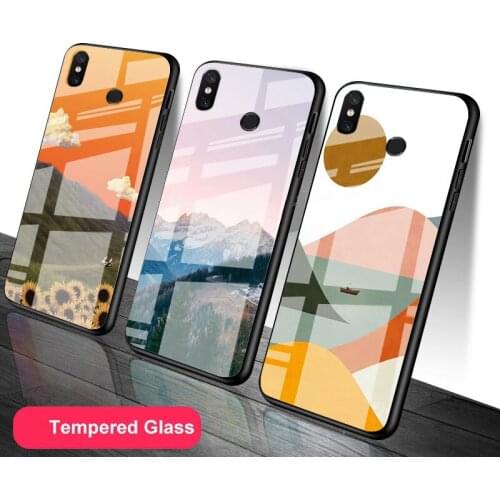 Continuous mountains Tempered Glass Luxury Phone Case For Redmi Note 5 6 7 8 9 Pro Note8T Note9S Redmi8 9 Cover Shell