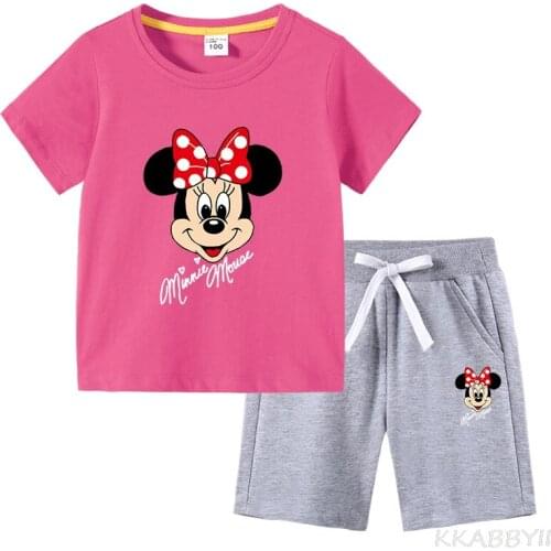 Disney The New Summer Minnie Childrens Wear Korean Version Of Cotton Childrens Short Sleeve Pants Two Sets