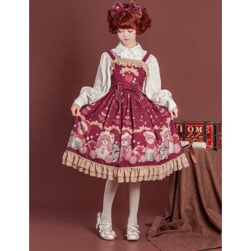 Princess tea party sweet lolita dress vintage falbala bowknot cute printing victorian dress kawaii girl gothic lolita jsk loli