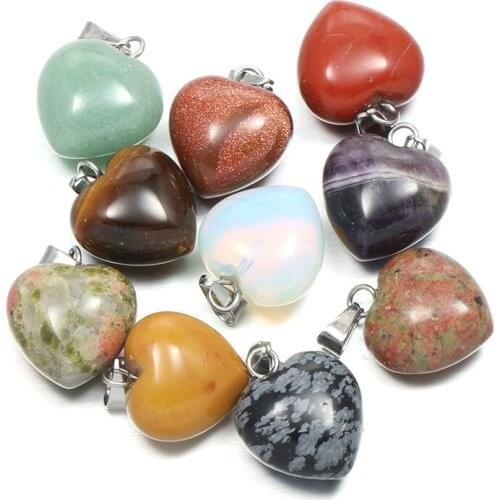 2 Pcs Natural Stone Pendants Heart Shape Polished Crystal Agates Stone Charms for Jewelry Making Necklace Bracelet Gift