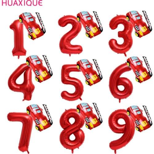 Fire Truck Car 32inch Number Foil Helium Balloons Children Birthday Party Kids Dream Work Party Decoration Fighter Globo Balloon