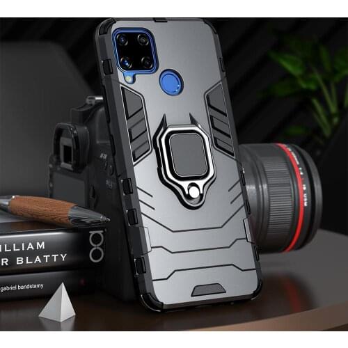 KEYSION Shockproof Armor Case for Realme C15 C17 C12 C11 V5 Ring Stand Silicone Phone Back Cover for OPPO Realme Q2 Q2 Pro