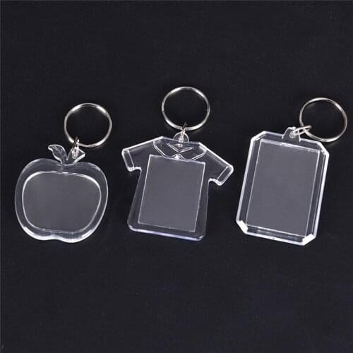 5PCs Transparent Blank Acrylic Insert Photo Picture Frame Keyring DIY Split Ring Gift Rectangle Heart Round Style Keychain