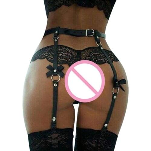 Sexy Women Men Leather Waist Garter Belt With 4 Suspenders For Stockings Bow Handmade Punk Costume Outfit O-Round Waist Belt