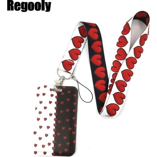 Red Hearts Love Couple Lanyard Credit Card ID Holder Bag Student Women Travel Card Cover Badge Car Keychain Gifts Accessories