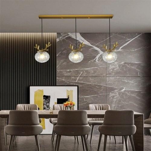 Modern Antler Glass Ball Pendant Light Creative Bar Counter Bedroom Restaurant Rotating Decorations Lamp Kitchen Black Golden