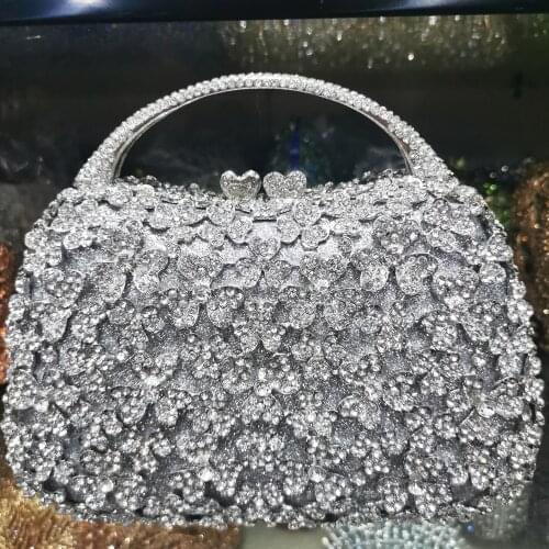 Xiyuan evening clutch Women Green Silver Crystal Evening Clutch Purses Metal Hard Case Minaudiere Handbags Wedding Party Bag
