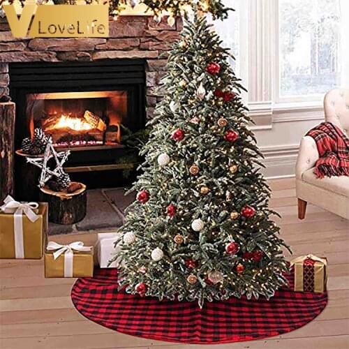 Christmas Tree Skirt Red and Black Buffalo Plaid Christmas Decorations For Home Xmas Holiday Party Decorations little trees 2021