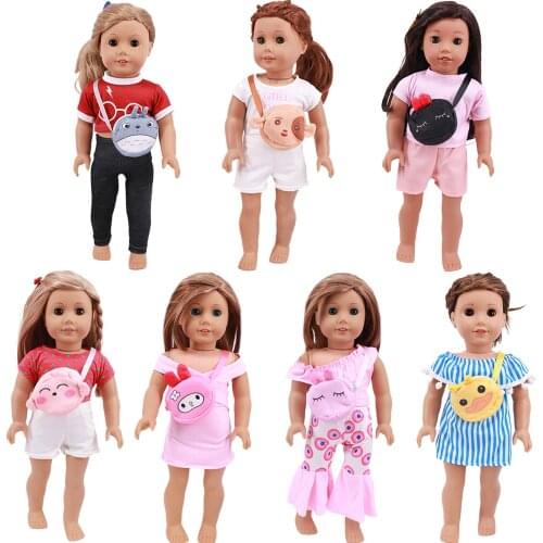 Cute Unicorn Kitty Panda Fanny Pack Girls Cartoon Coin Purse Bag For 18 Inch American&43cm Reborn New Born Baby Doll Gift`s Eyes