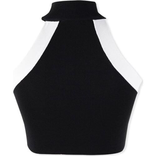 Neatie kiddie 2019 Summer New Fashion Sexy Sleeveless Tank Tops Women Black White Patchwork Slim Vest Female Halter T-shirt