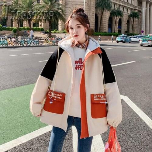 2019 New Korean Cargo Women Coat Lining With Fluff Winter Thick Female Parkas Jacket
