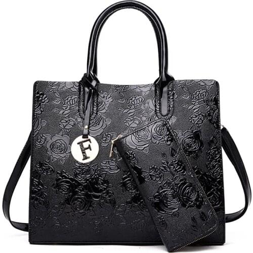 Patent leather womens handbag high quality PU wear rivet large capacity discount new shoulder bag shopping Messenger bag 2019