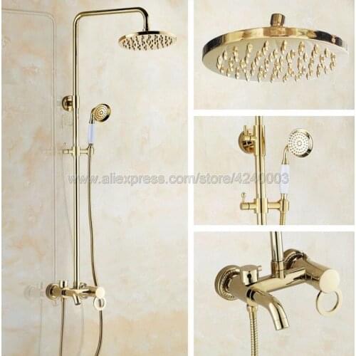 Golden 8" Bathroom Rainfall Shower Faucet Set Mixer Tap With Hand Sprayer Wall Mounted Bath Shower Sets Kgf412