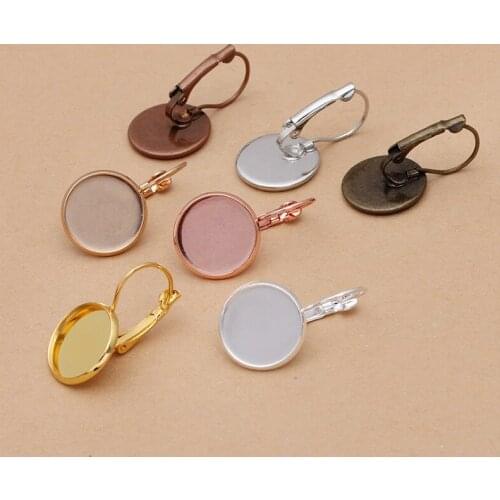 10pcs 8/10/12/14/16/18/20mm Earring Hooks Round Silver Gold Cabochon Cameo Tray Settings Earring Blank Base Supplies for Jewelry