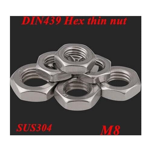 50pcs M8 Hexagon Thin Nuts 304 Stainless steel Metric Thread Hex thin Nut DIN439