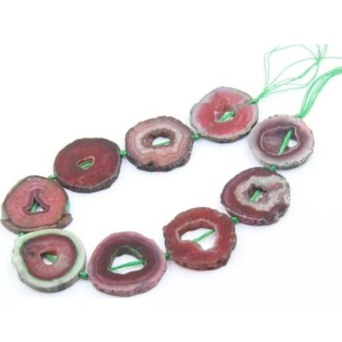 8-9PCS/strand Red Green Crack Raw Agates Slab Nugget Loose Beads,Natural Onxy Stone Gems Slice Pendants Jewelry Making