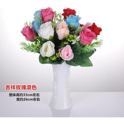 White vase with rose simulation flower bedroom living room table decorations wedding decoration plastic flowers crafts