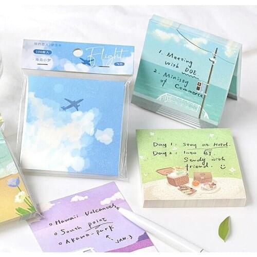 100Sheets Island Dream Daily Life Writing Paper Sticky Memo Pad Message Notes Decorative Notepad PaperStationery Office Supplies