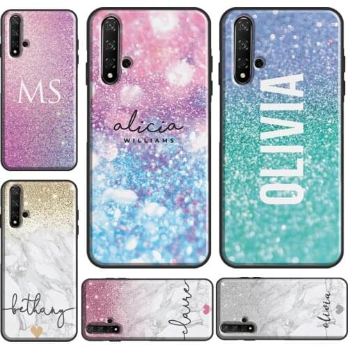 Personalised Initials Glitter Name Case For Huawei Y7 Y6 2019 Nova 5T Coque For Honor 20 Pro 9X 8X 10i 9 10 Lite 8A Shell
