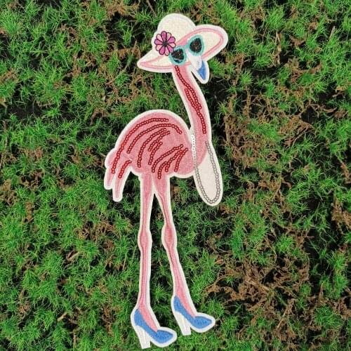 Design large embroidery big flamingo bird animal cartoon patches for clothing HE-3358