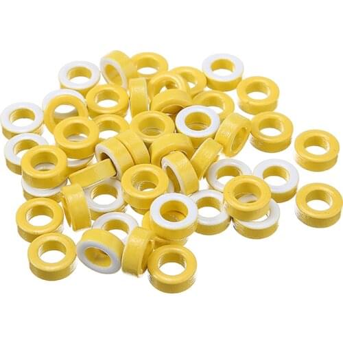50pcs T50-26 Yellow White Ring Iron Ferrite Toroid Cores 7.5mm Inner Diameter For Inductors