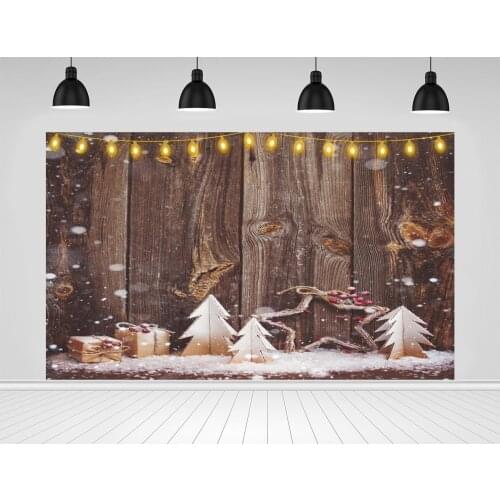 Scopiso Old Wooden Boards Christmas Background Light Bulb Gift Boxes Winter Snow Scenic Toys Child Photographic Photo Backdrop