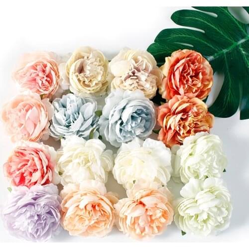 8CM 10PCS/Lot Silk Peony Artificial Flower Head DIY Wreath Box Gift Craft Fake Flowers for Bride Wedding Party Decoration