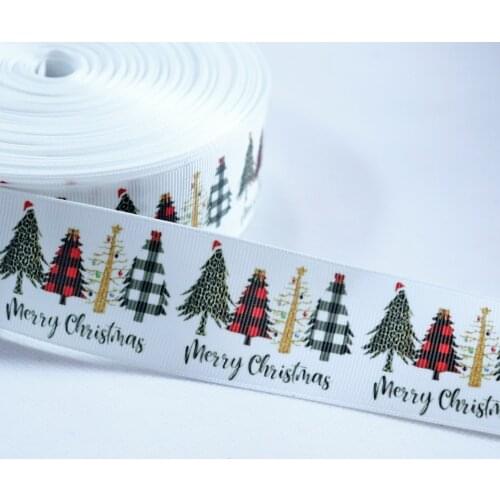5Yards 1/2"(38 mm)Grosgrain Ribbons Christmas Tree Printed Striped Tape DIY Craft Hair Accessories Holiday Decorations Materials