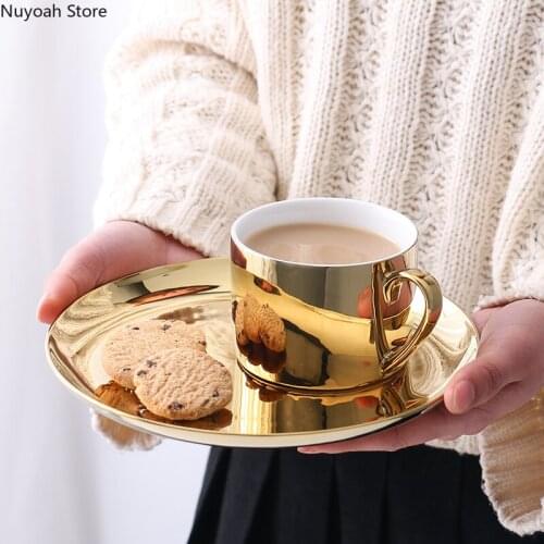 Creative Retro Style Golden Electroplating Ceramic Plate Storage Tray Dessert Plate Fruit Plate Living Room Coffee Cup Mark Cup