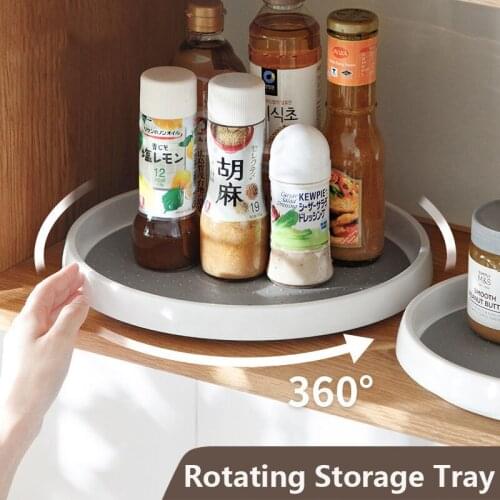 360 Degrees Kitchen Bathroom Condiment Round Rotating Storage Tray Convenient Spice Snack Rack Non-slip Home Cosmetics Organizer
